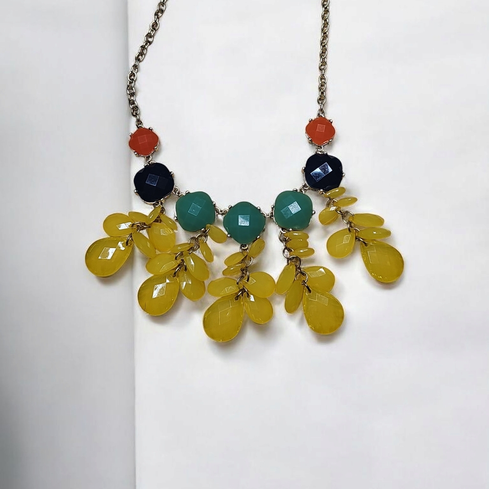 Yellow and Green Teardrop Necklace with Cascading Design